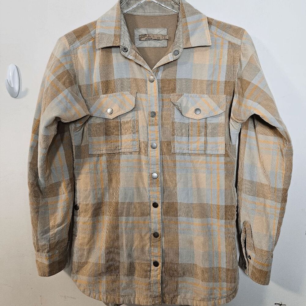 Prana Plaid Button Down Shirt - Beige and Light Blue